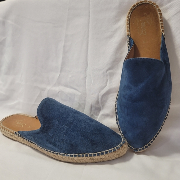 Pinaz Anthropologie Blue Suede Espadrille Mules 40/9 - Picture 1 of 5